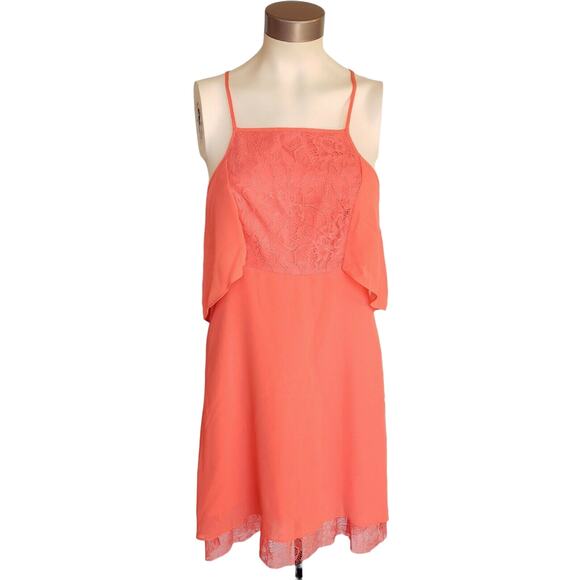 BCBGeneration ruffle layered square neck empire waist dress salmonwine Sz 4 NEW - Picture 1 of 8